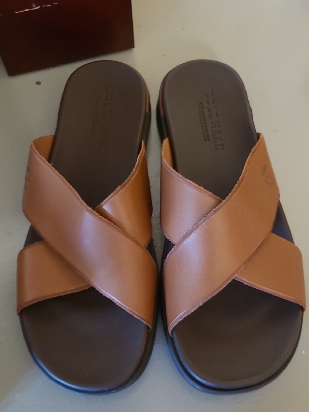 Cole Haan British Tan Crisscross Slide Sandals